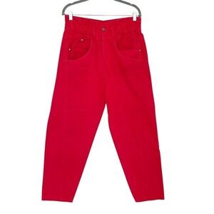 VTG Nok Nok Mom Tapered Leg Balloon Pants High Waist Cherry Red‎ Retro Jeans 30